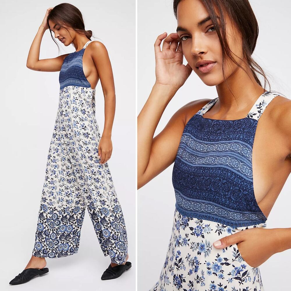 Floral Blue and White Jumpsuit